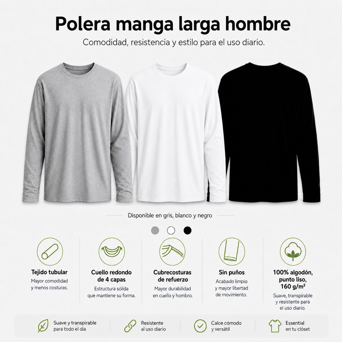 ROLY - Polera manga larga cuello polo para hombre algodón premium roly