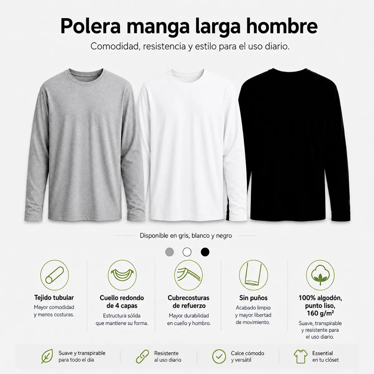 ROLY - Polera manga larga cuello polo para hombre algodón premium roly