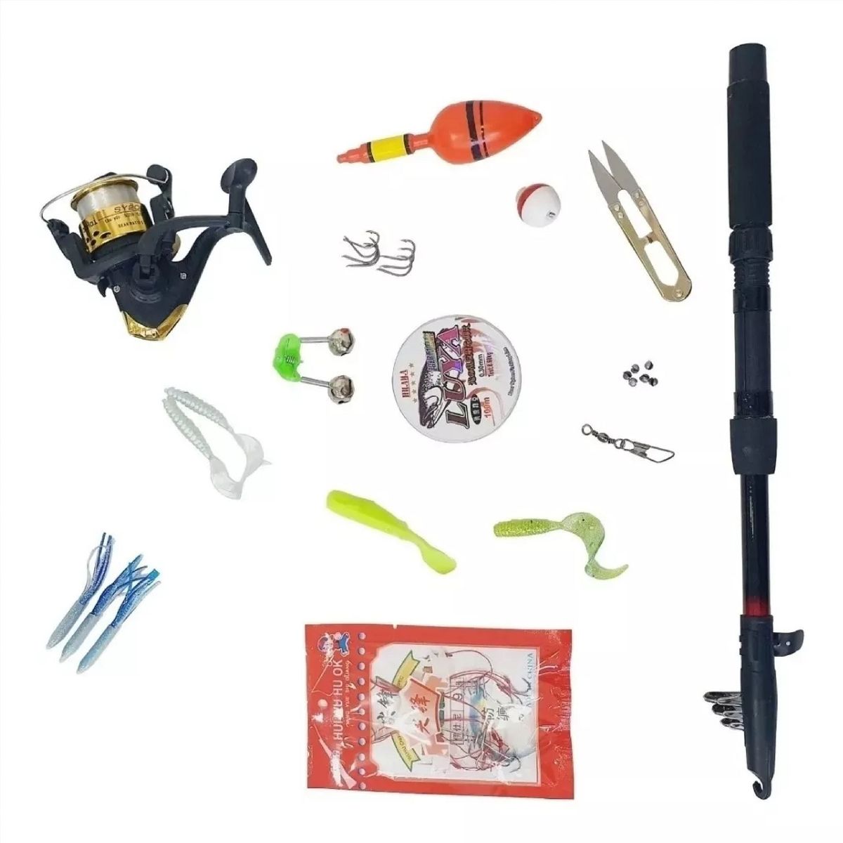 GENERICO - Caña de Pescar que Incluye Kit de Pesca Carrete, Caja y Accesorios.