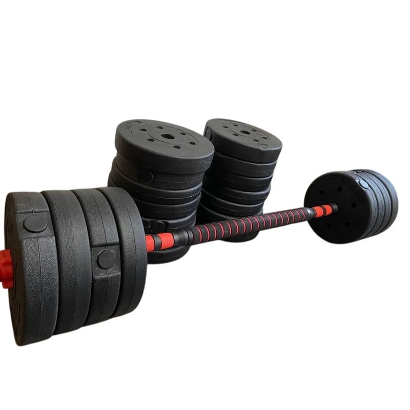 GENERICO - KIT DE PESAS 10 KG CON 2 MANCUERNAS Y BARRA EXTENSORA