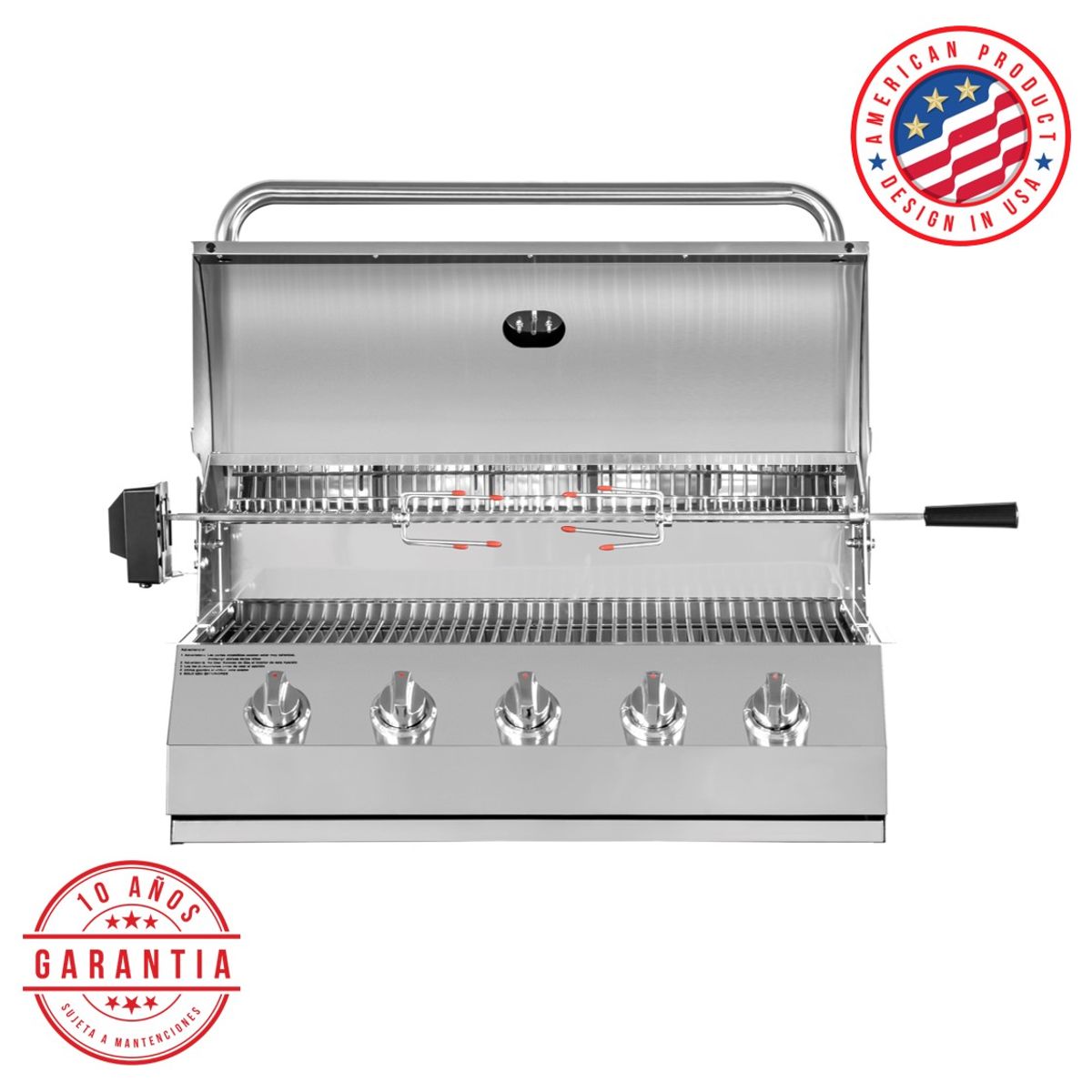 KING GRILL - Parrilla A gas Empotrada 5 Quemadores + Spiedo con Motor