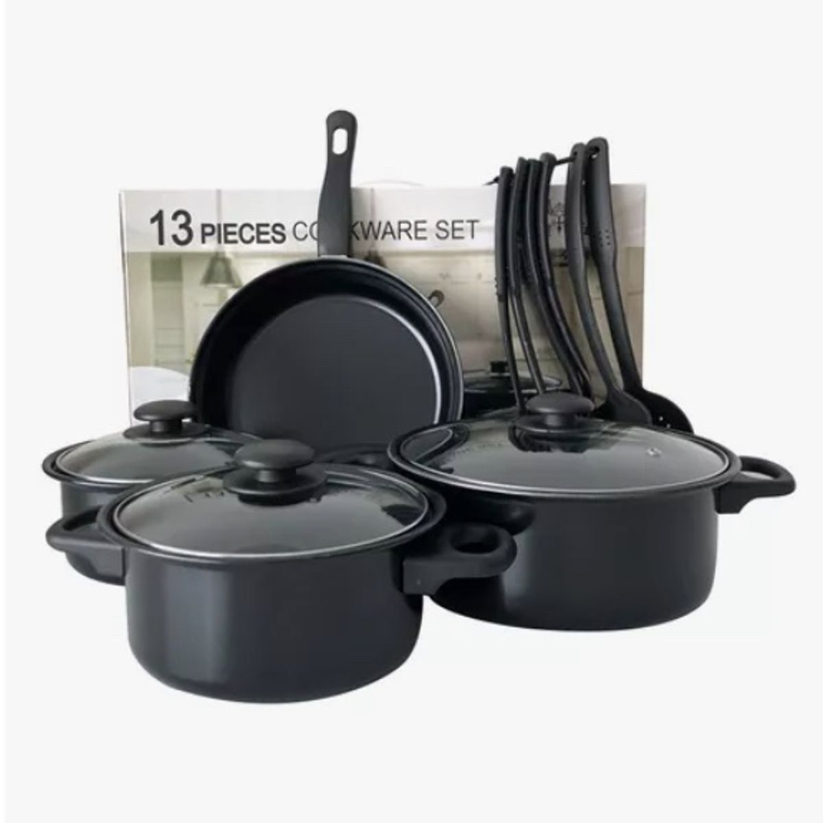 ATLAS - Set De Batería 13 Pcs Antiadherente Negra