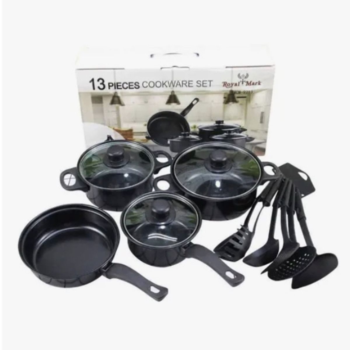 ATLAS - Set De Batería 13 Pcs Antiadherente Negra