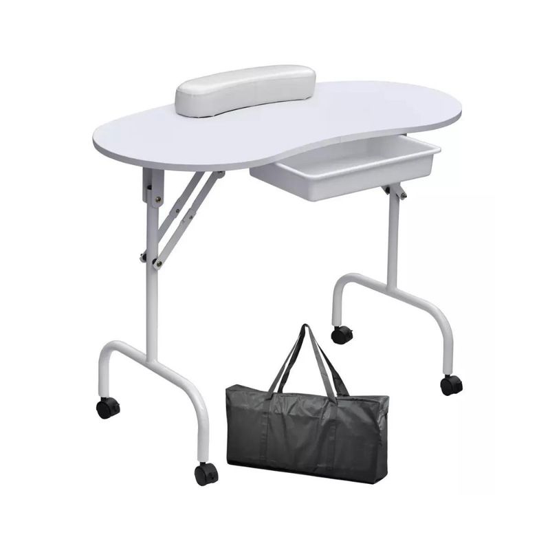 GN - Mesa de Manicure Blanca Plegable  Portátil y Práctica