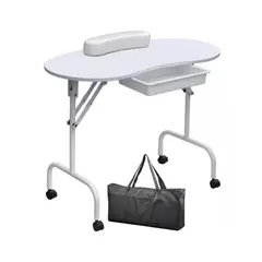GN - Mesa de Manicure Blanca Plegable Portátil y Práctica