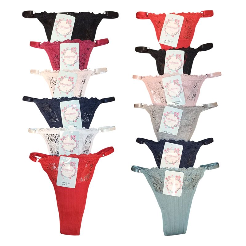 FASHIONS - Docena de colaless de algodón encaje talla estándar ajustable