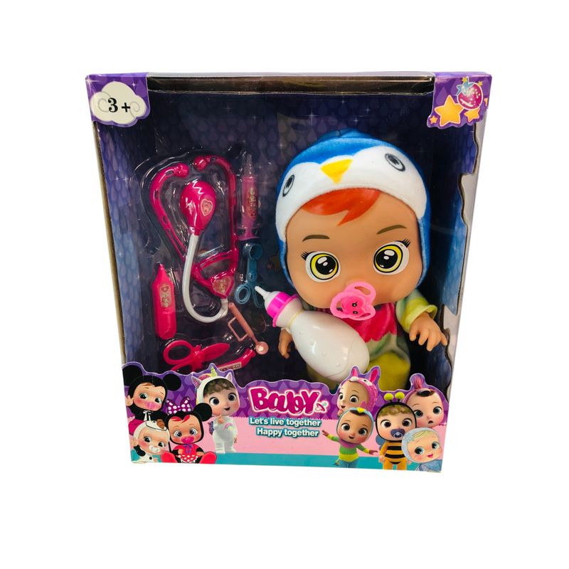 GENERICO - Kit Muñeca Bebe Gorro Celeste Biberon Incluye Kit Doctora