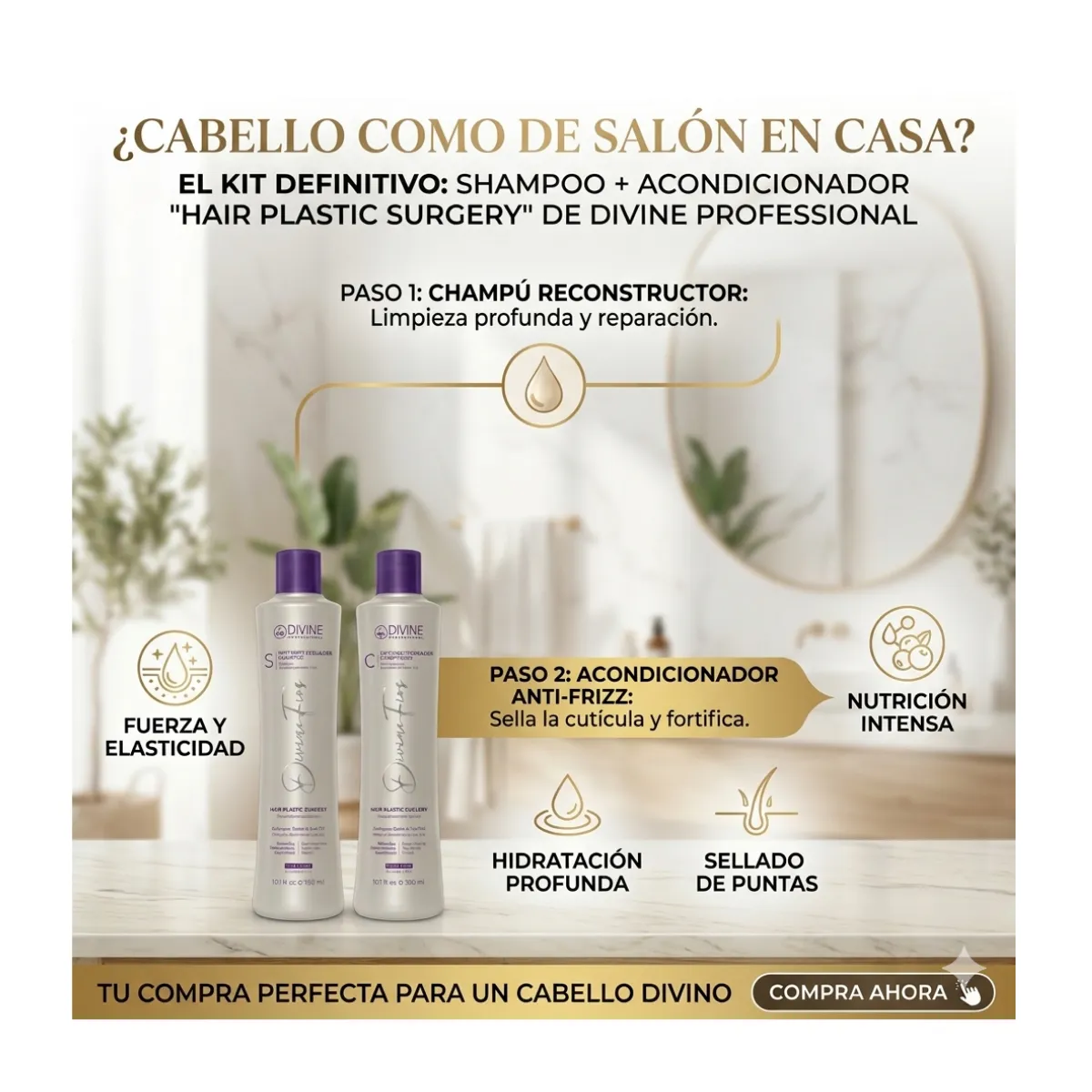 DIVINE PROFESSIONAL - Kit Home Care Shampoo + Acondicionador 300 ml cu Divine Pro