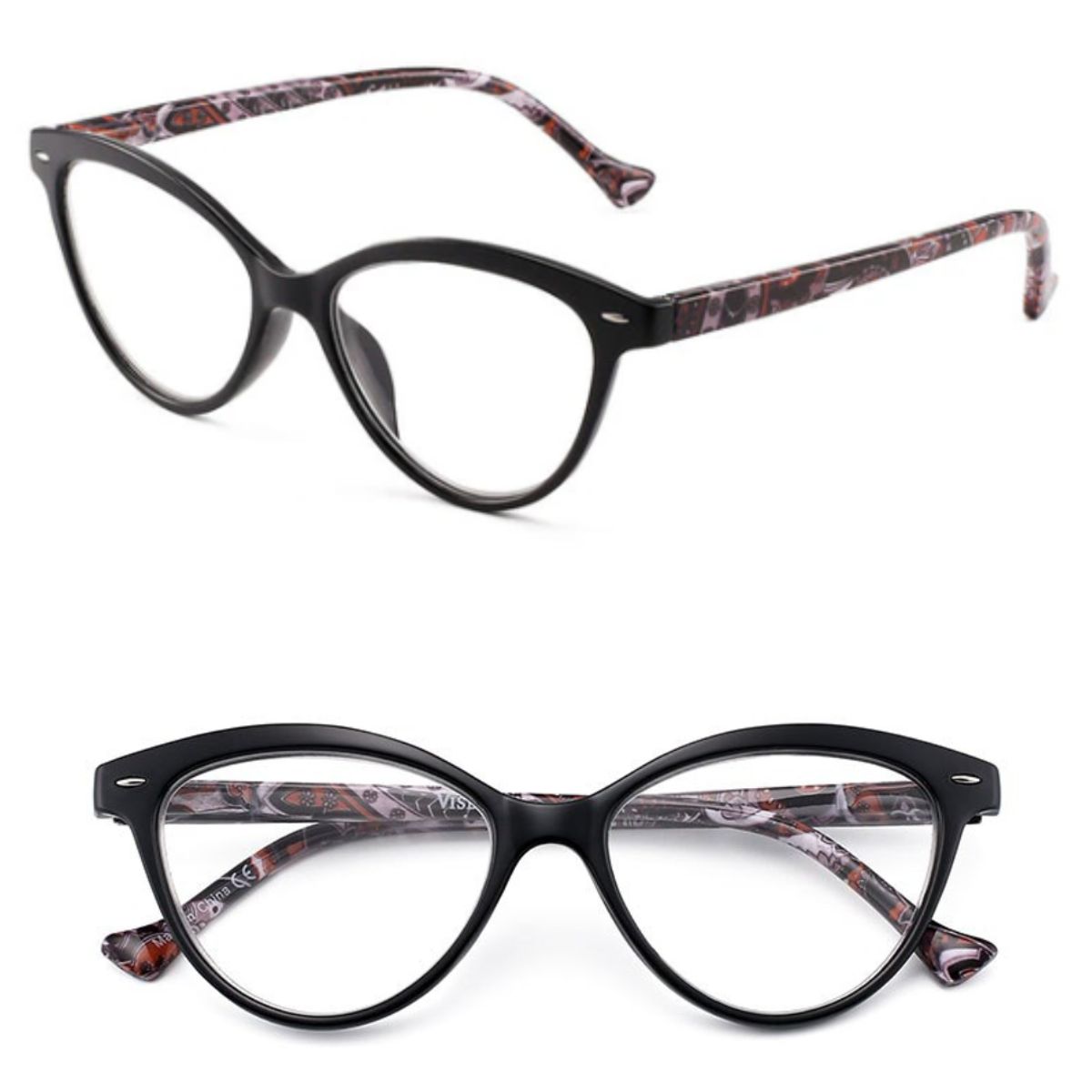 JM - Lente Lectura 2.00 Negro Ojo Gato Anteojos Graduados Presbicia Ópticos