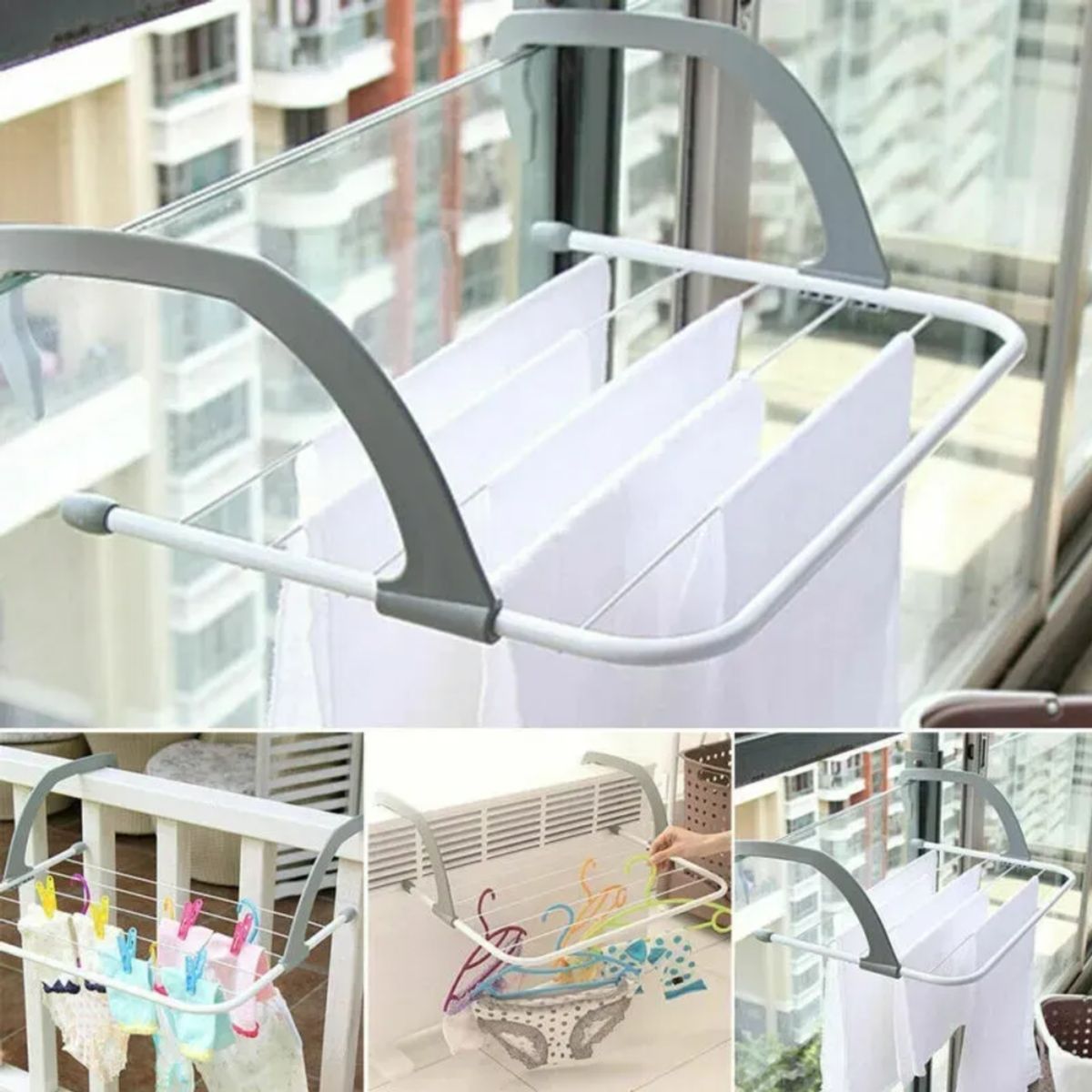 MOVI - TENDEDERO PLEGABLE DE ACERO INOXIDABLE PARA BALCON VENTANA RADIADOR