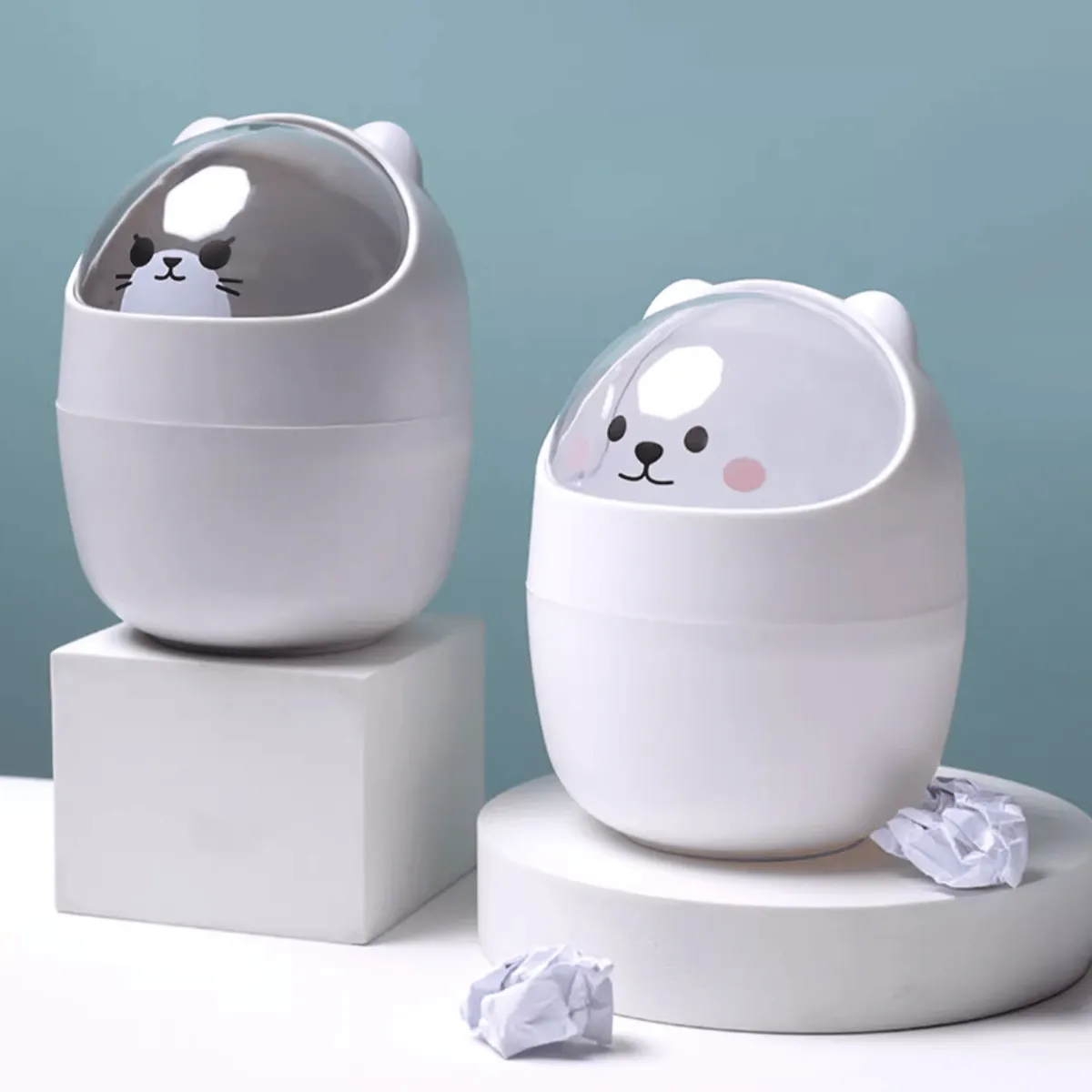 HOMESTAR - Papelera Escritorio con Tapa Gris