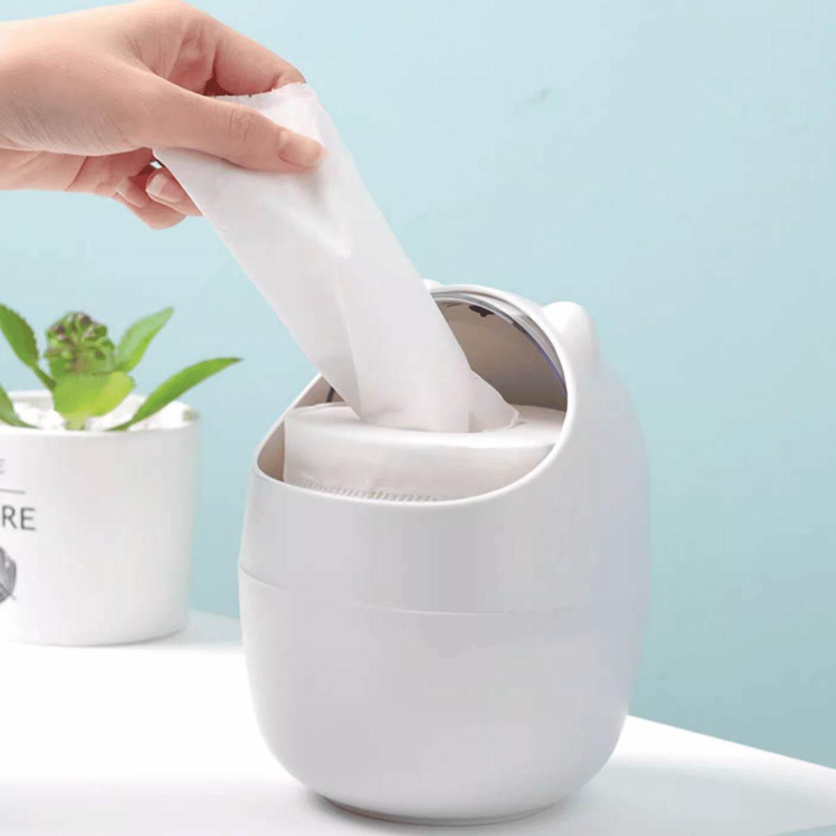 HOMESTAR - Papelera Escritorio con Tapa Azul