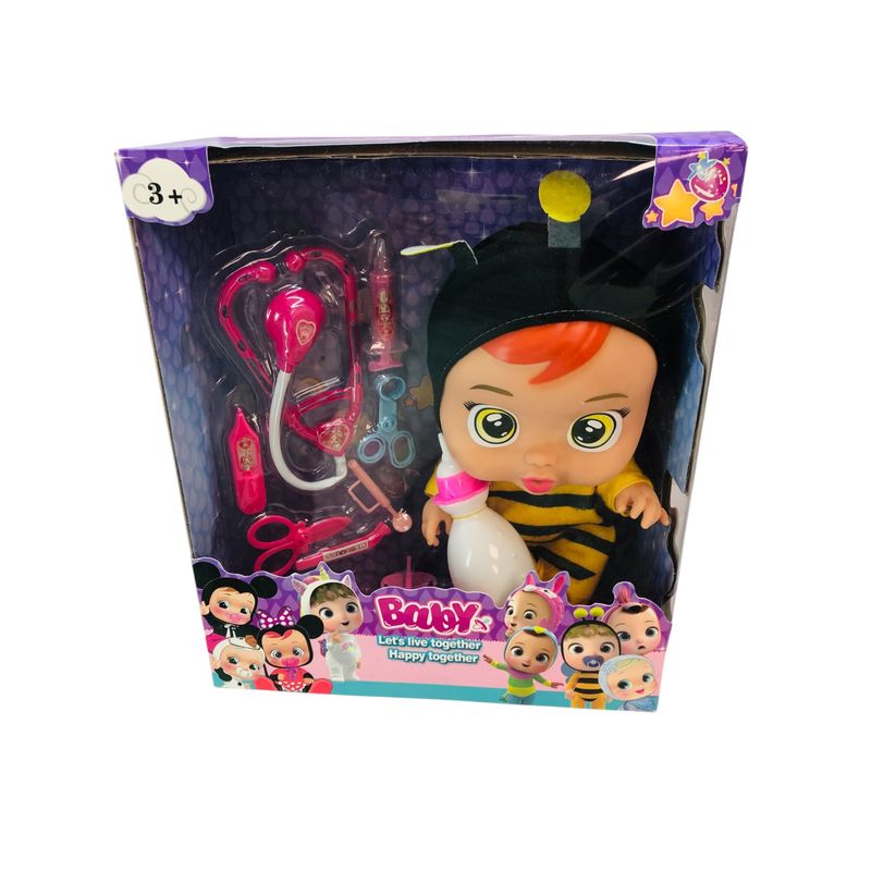GENERICO - Kit Muñeca Bebe Gorro Abejita Biberon Incluye Kit Doctora