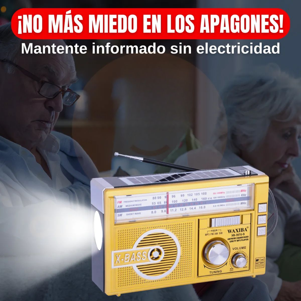 MOVI - RADIO AM-FM, CON LINTERNA, PANEL SOLAR, A PILAS Y RECARGABLE A 220