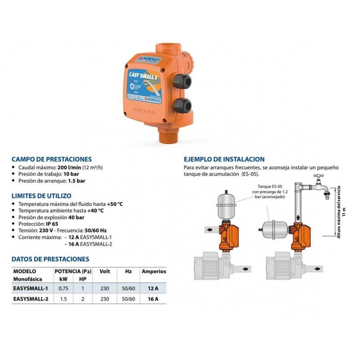 PEDROLLO - Controlador Electrónico de Presión 2HP EASYSMALL PEDROLLO