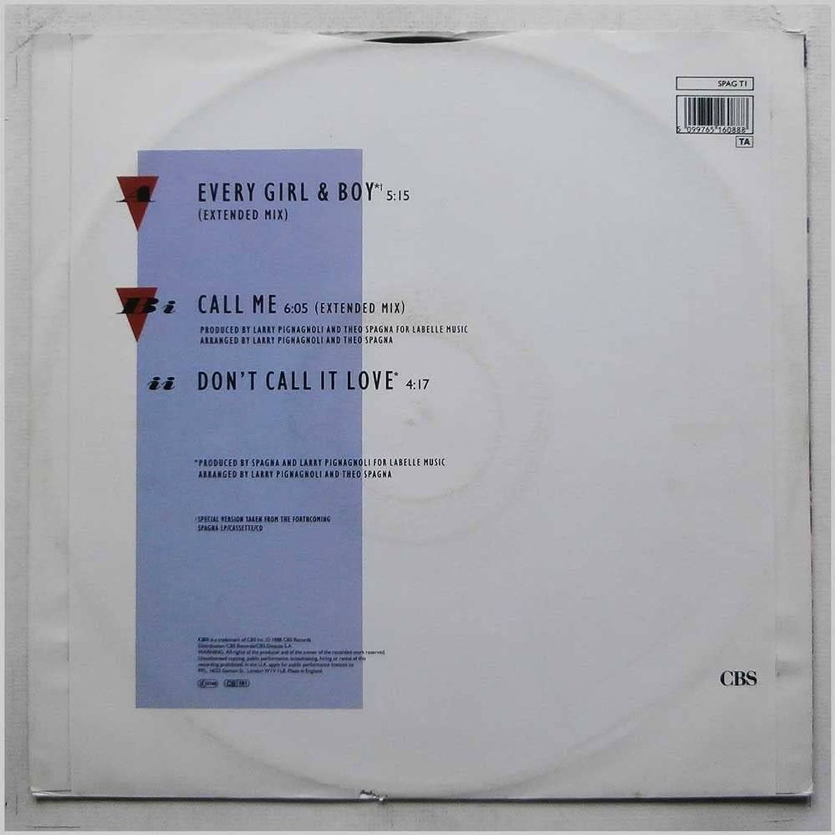 GENERICO - Spagna  Call Me  Every Girl And Boy Vinilo Reacondicionado VG+