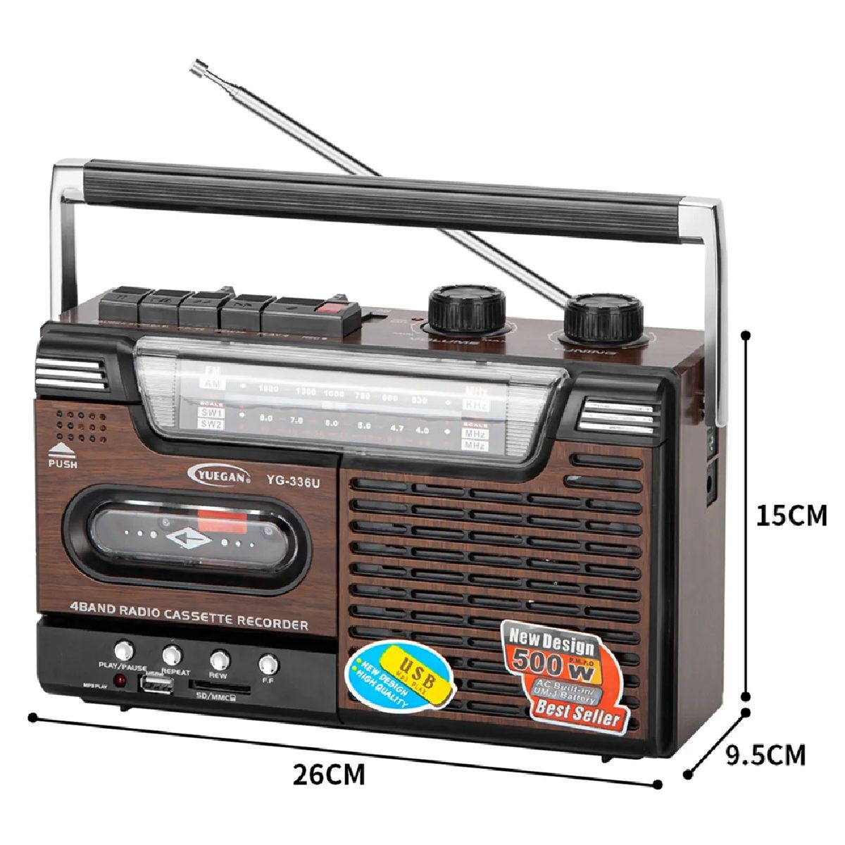 GENERICO - Radio Cassette Vintage Amfm Mp3 Sd Usb 220v O Pilas Retro