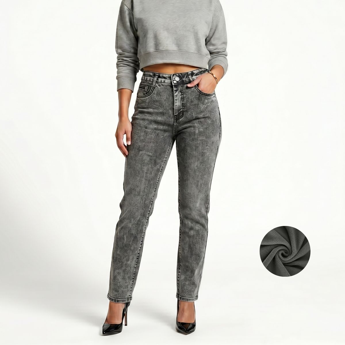 D'JOE - Jeans Pantalon Recto Forro Polar Mujer
