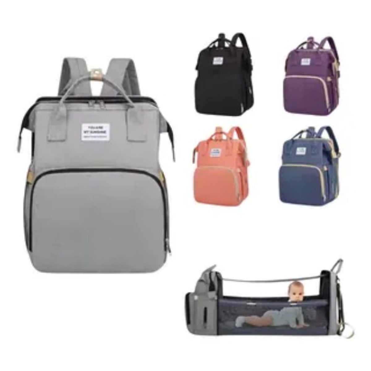 GENERICO - Mochila 3 En 1 Pañalera Cuna Y Mudador Portátil Para Bebés