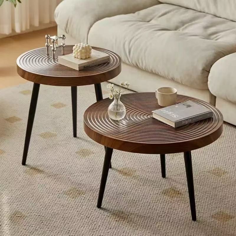 IDEEHOUSE - Juego Mesa De Centro Lateral Living Redonda Madera Marrón