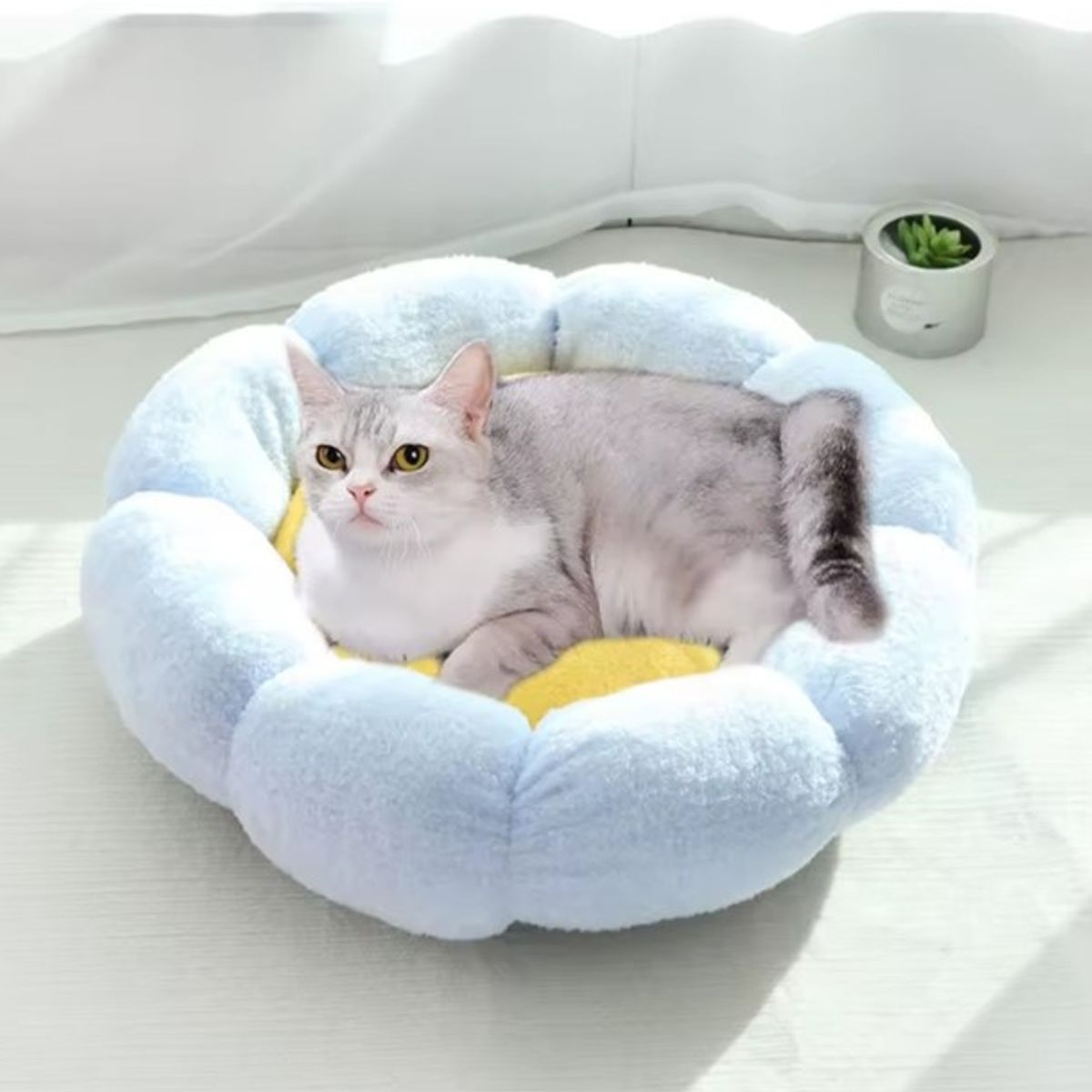 GENERICO - Cama Antiestrés para Mascotas Perro Gato 55cm Flor Amarillo