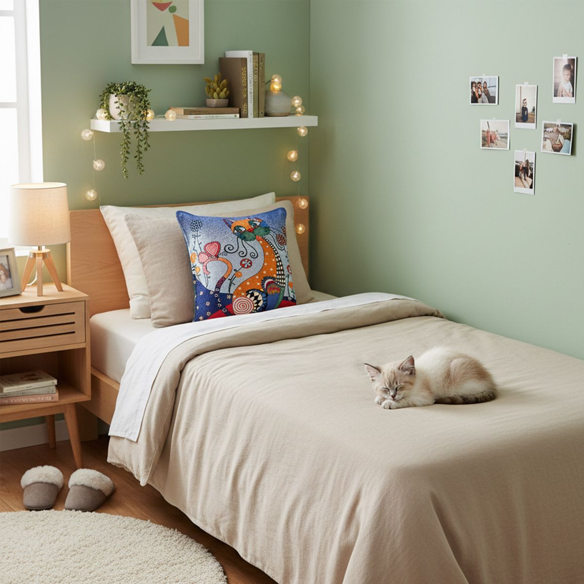 TURKUAZ - Cojín algodón 44x44 gata Sofía