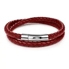 GENERICO - Pulsera De Hombre Mujer De Cuero Rojo Doble Giro Elegante