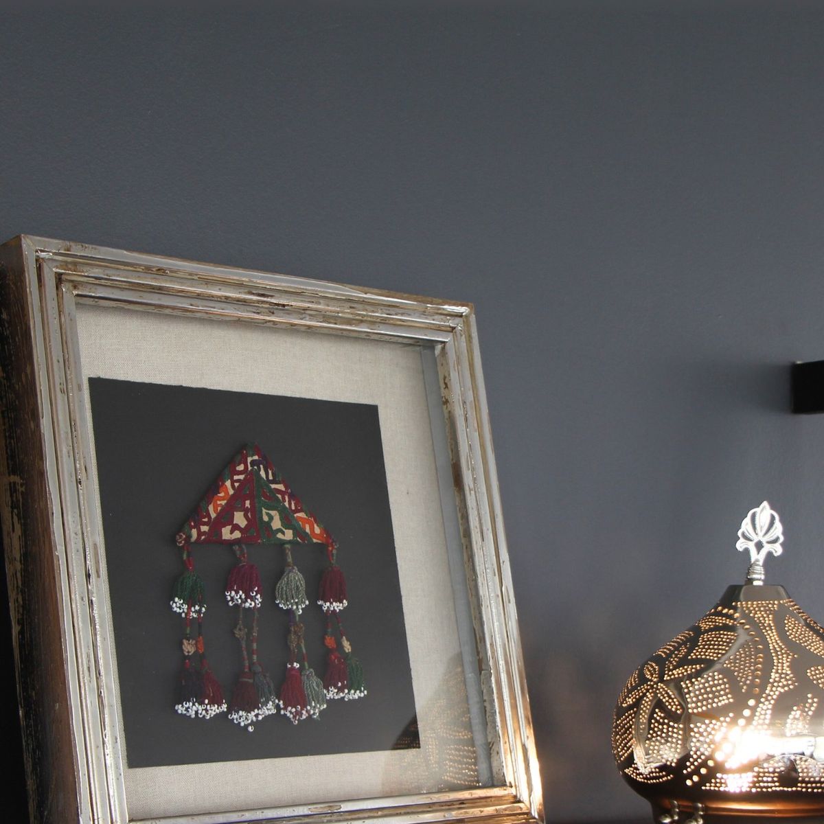 TURKUAZ - Cuadro de textil étnico muska plateado 2