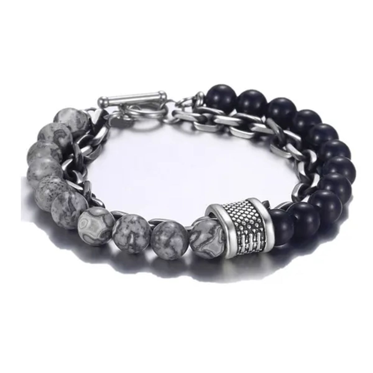 GENERICO - Pulsera Piedra Onix Acero Quirúrgico Doble Hombre Moda Royal madriz