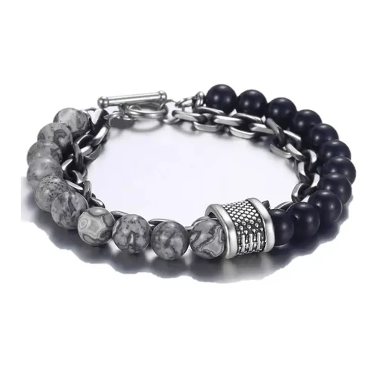 GENERICO - Pulsera Piedra Onix Acero Quirúrgico Doble Hombre Moda Royal madriz