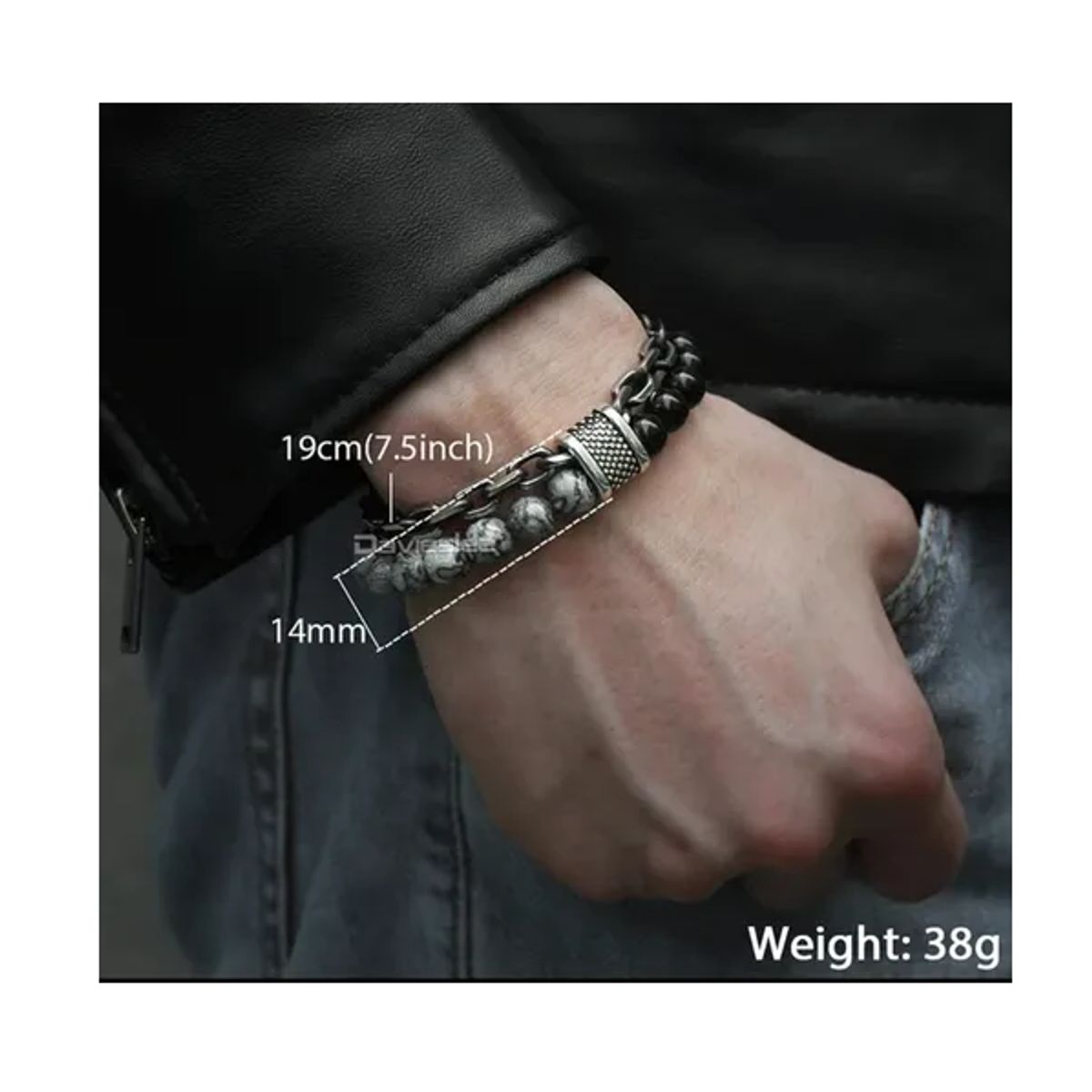GENERICO - Pulsera Piedra Onix Acero Quirúrgico Doble Hombre Moda Royal madriz