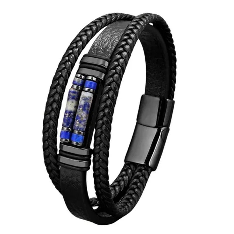 GENERICO - Pulsera Cuero Piedra Lapislazuli Hombre Moda Royal Madriz