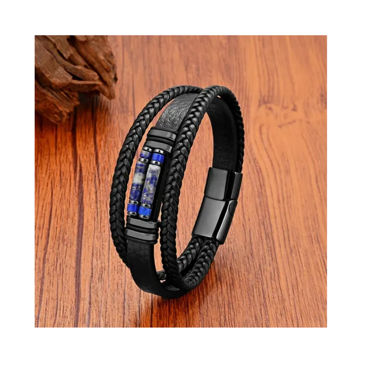 GENERICO - Pulsera Cuero Piedra Lapislazuli Hombre Moda Royal Madriz