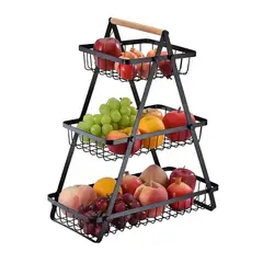 GENERICO - Cesta Frutas Vegetales Organizador Multiuso 3 Niveles Negro Negro