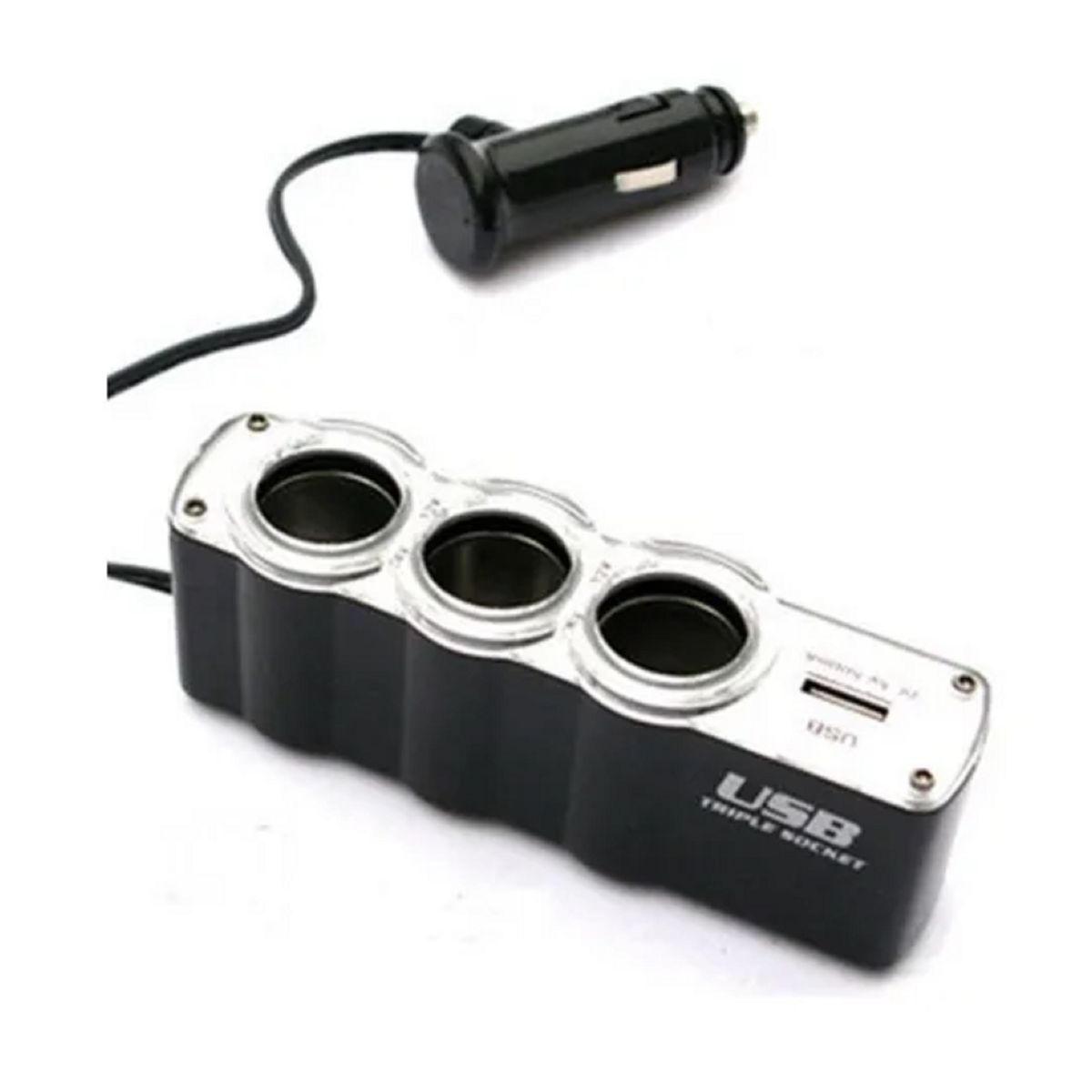 GENERICO - Adaptador Encendedor Para Auto 1 USB y 3 bocas de Encendedor