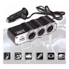 GENERICO - Adaptador Encendedor Para Auto 1 USB y 3 bocas de Encendedor