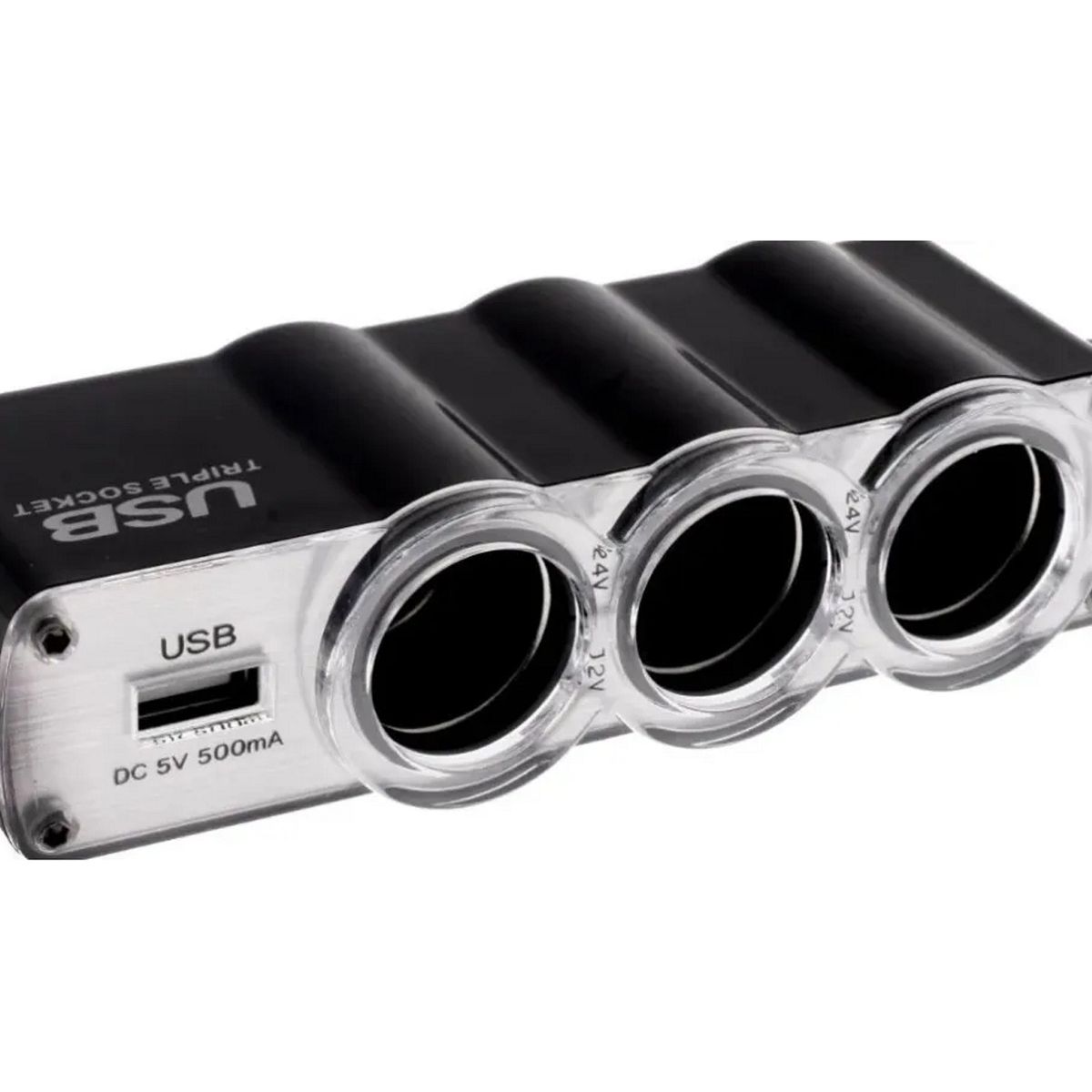 GENERICO - Adaptador Encendedor Para Auto 1 USB y 3 bocas de Encendedor