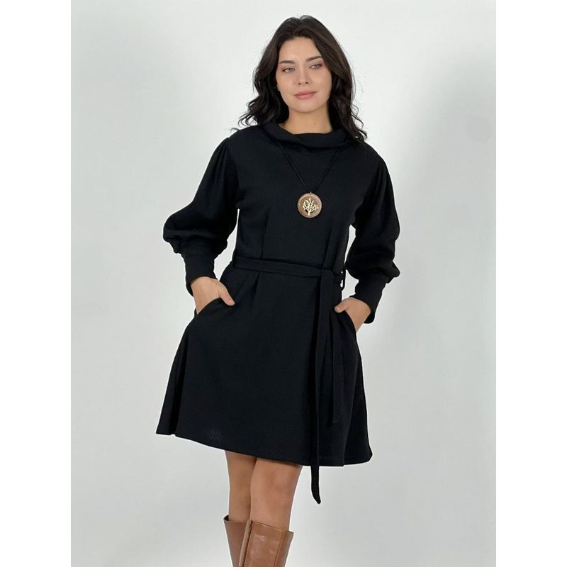 ENIGMATICA BOUTIQUE - Vestido Lanilla Cuello Tortuga - Petroleo
