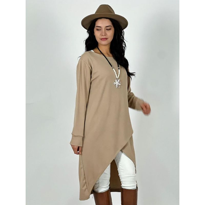ENIGMATICA BOUTIQUE - Polera Asimetrica Larga Cruzada - Café