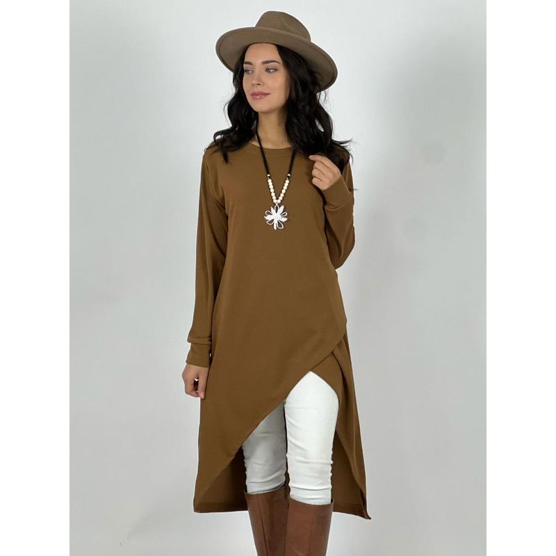 ENIGMATICA BOUTIQUE - Polera Asimetrica Larga Cruzada - Café