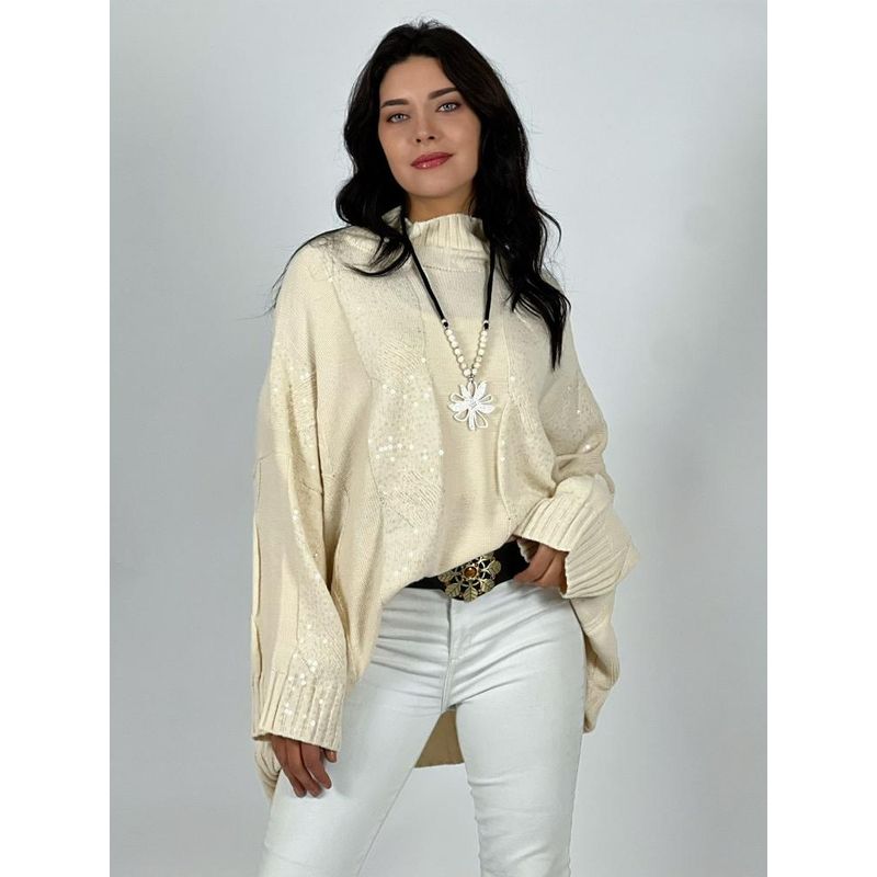 ENIGMATICA BOUTIQUE - Sweater Lana Detalles Lentejuelas - Café Claro