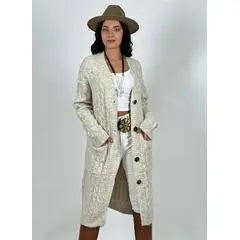 ENIGMATICA BOUTIQUE - Chaleco Largo de Lana Trenzado - Café