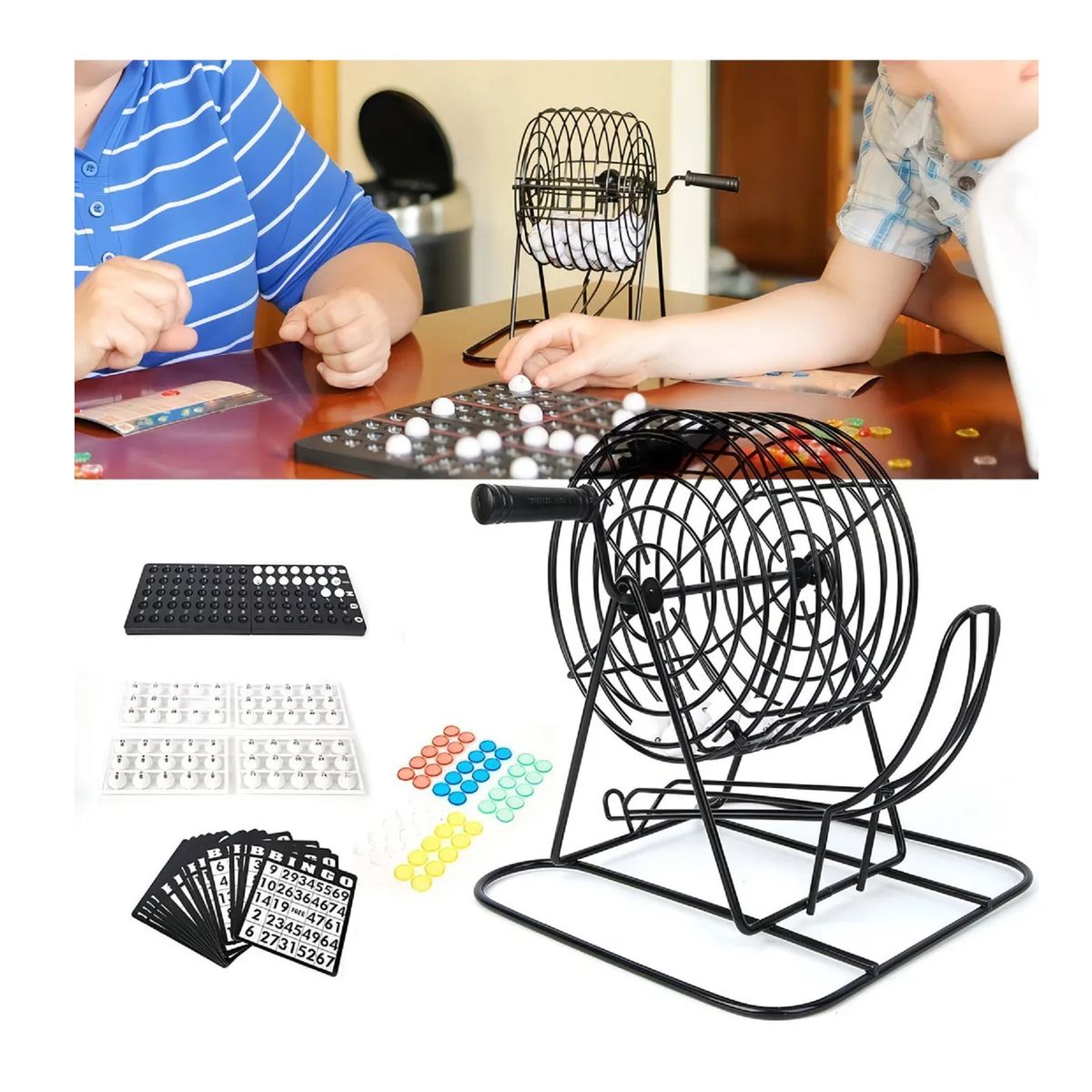 GENERICO - Set De Bingo Lota Completo Incluye Tombola Fichas Pelotas