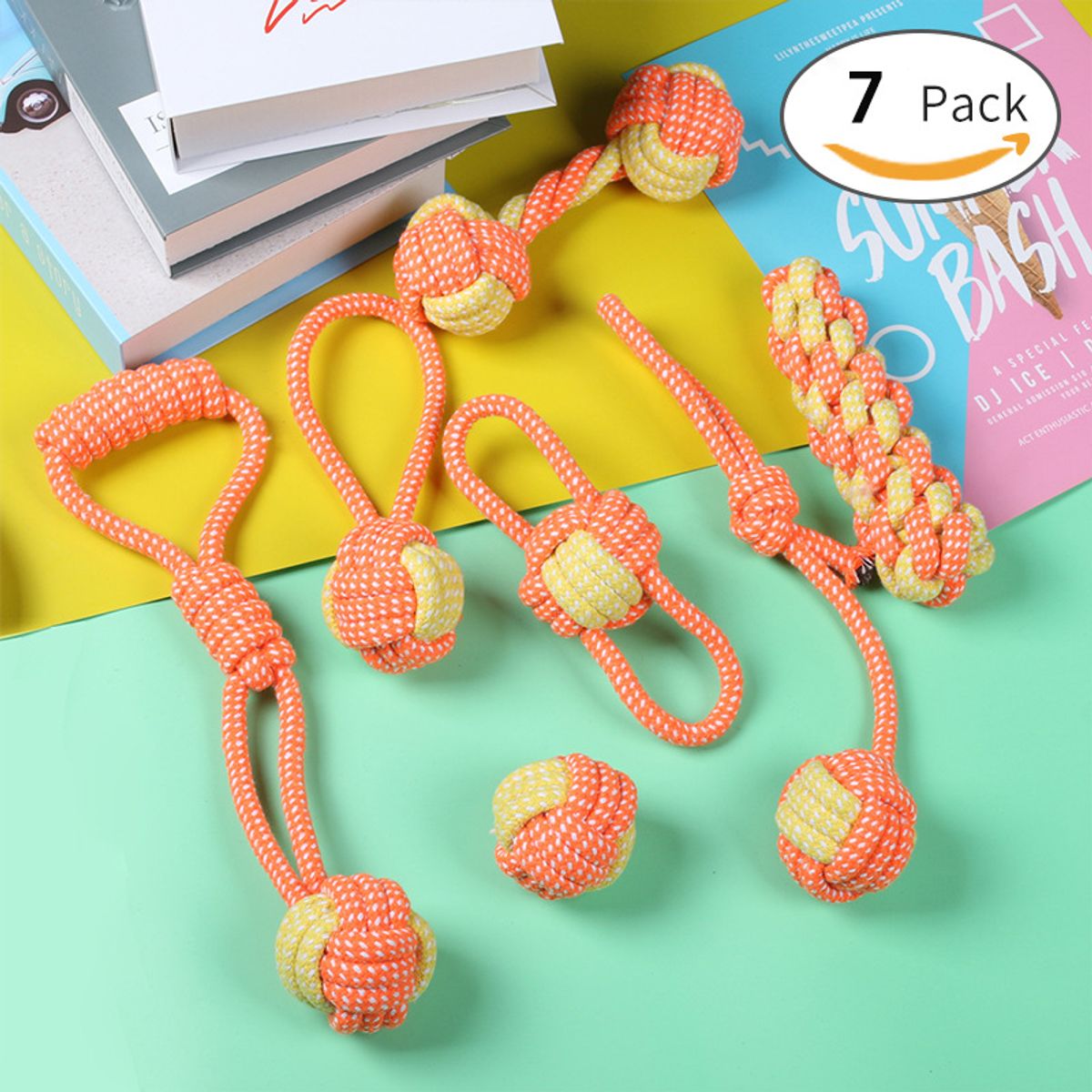 MASCO TODO - Set 7 Juguetes Mascotas Perro Bola, Cuerdas Nudos En Algodón