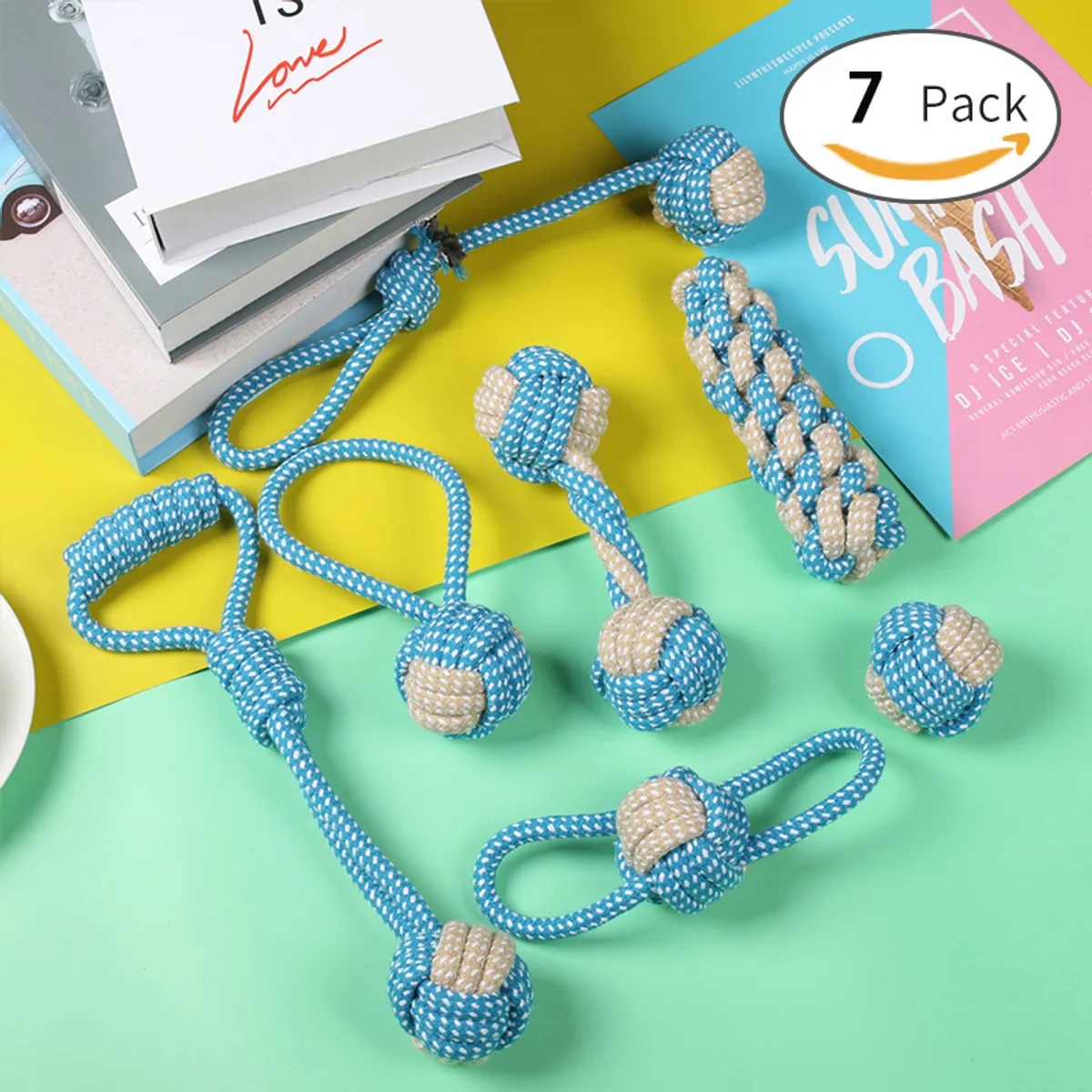 MASCO TODO - Set 7 Juguetes Mascotas Perro Bola, Cuerdas Nudos En Algodón