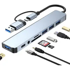 GENERICO - Adaptador Multipuerto Hub Tipo C 8 En 1 Usb 20 Y 30 Sd Td