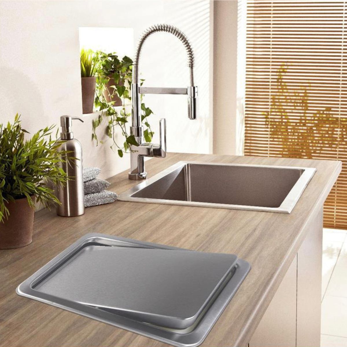 PUREPOWER - Tapa de Basura Abatible Cuadrada para Encimera en Acero Inoxidable