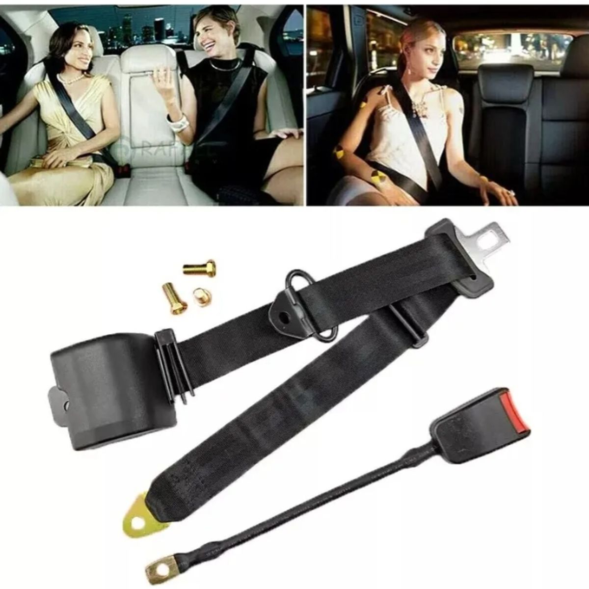 EDWINAYY - Cinturon Seguridad Universal 3 Puntas Retractil Color Negro