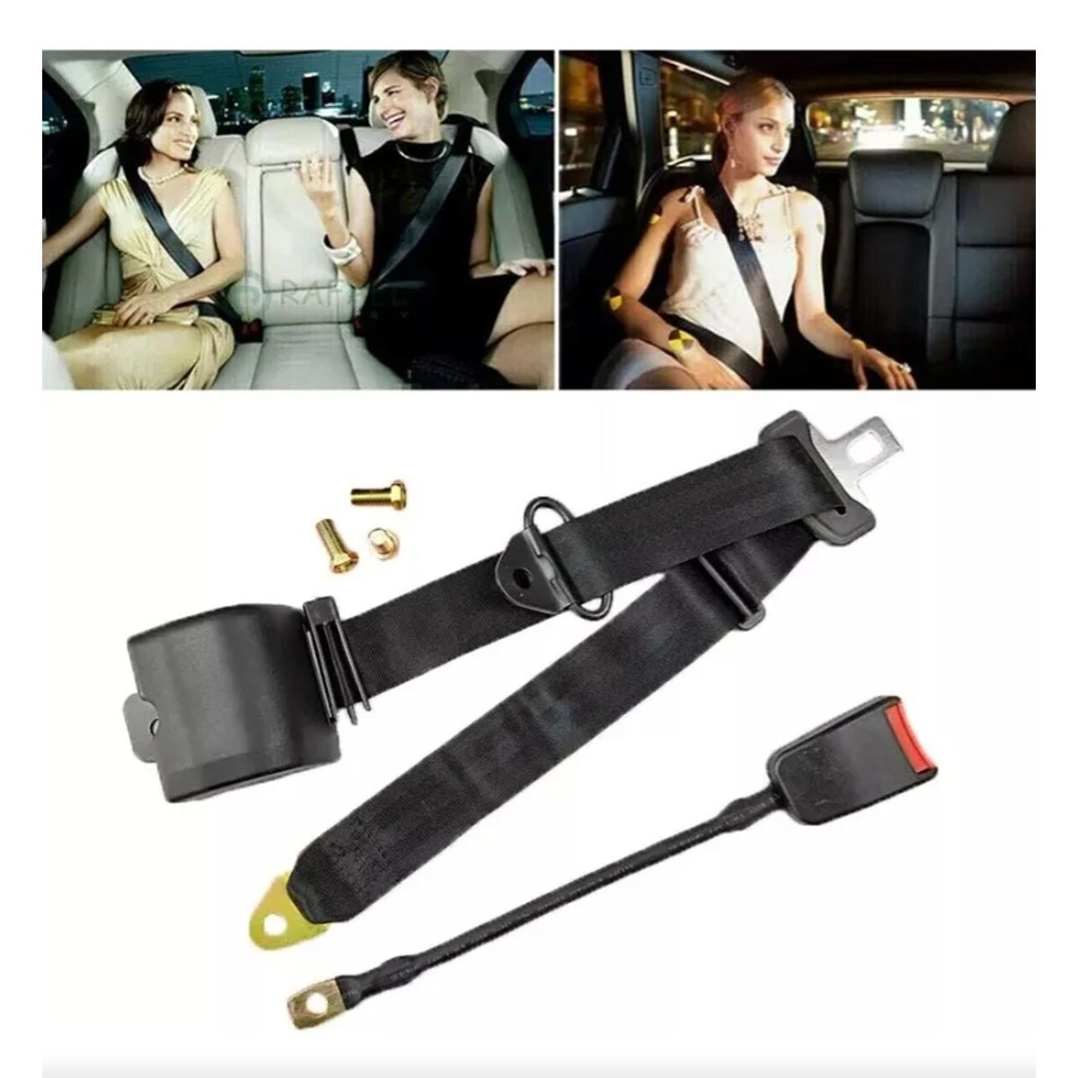 EDWINAYY - Cinturon Seguridad Universal 3 Puntas Retractil Color Negro