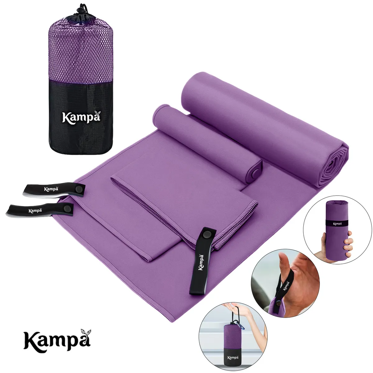 REBONEC - Toalla Microfibra 3pcs Secado Rápido Baño Viaje Deporte Lila